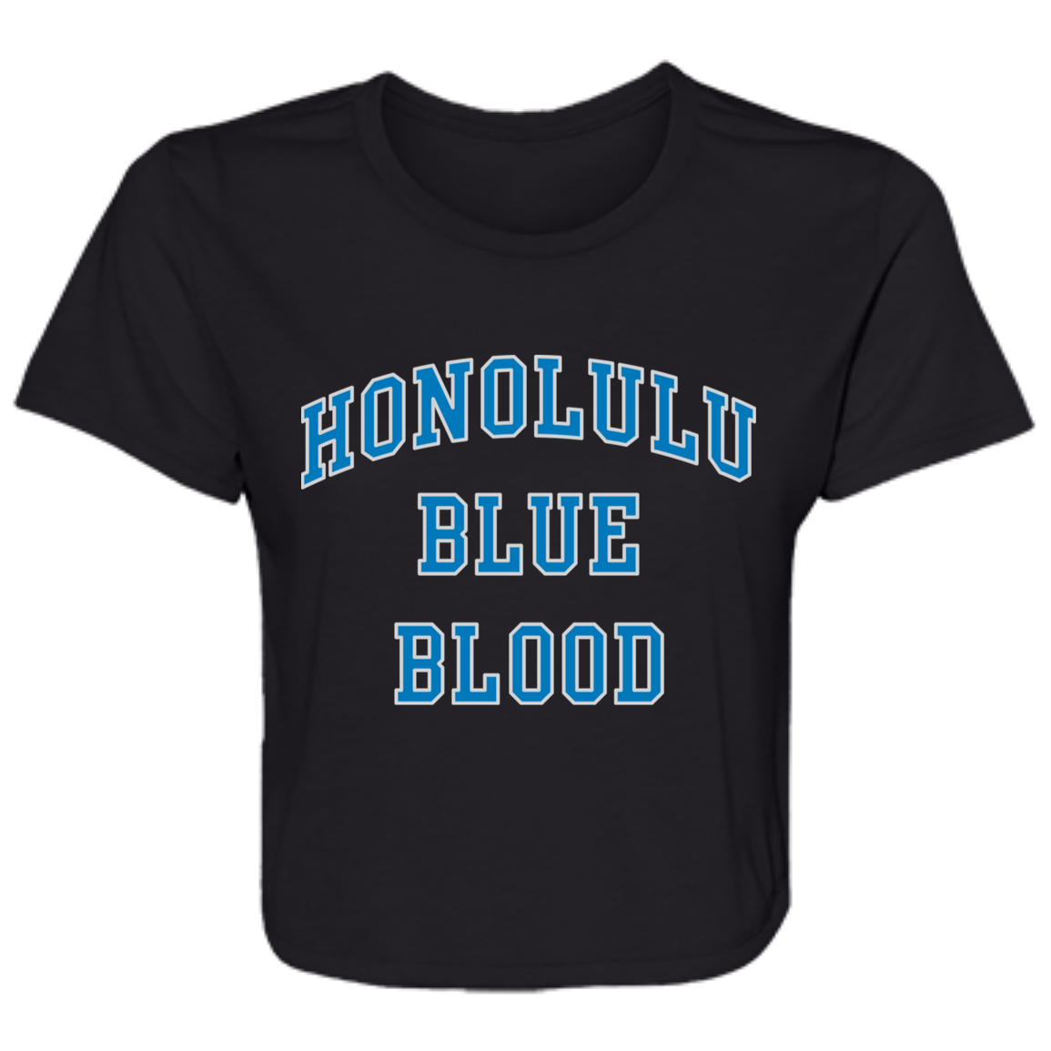 Honolulu Blue Blood - Blue + Light Silver Flowy Cropped Tee