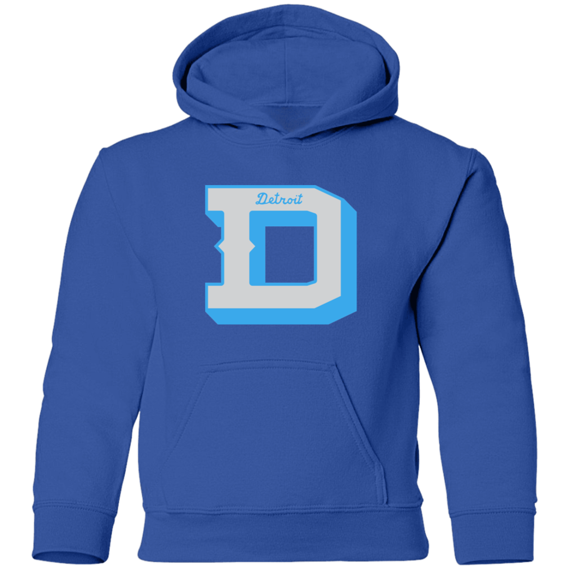 Detroit Football D - Silver + Light Blue Kids Unisex Classic Hoodie