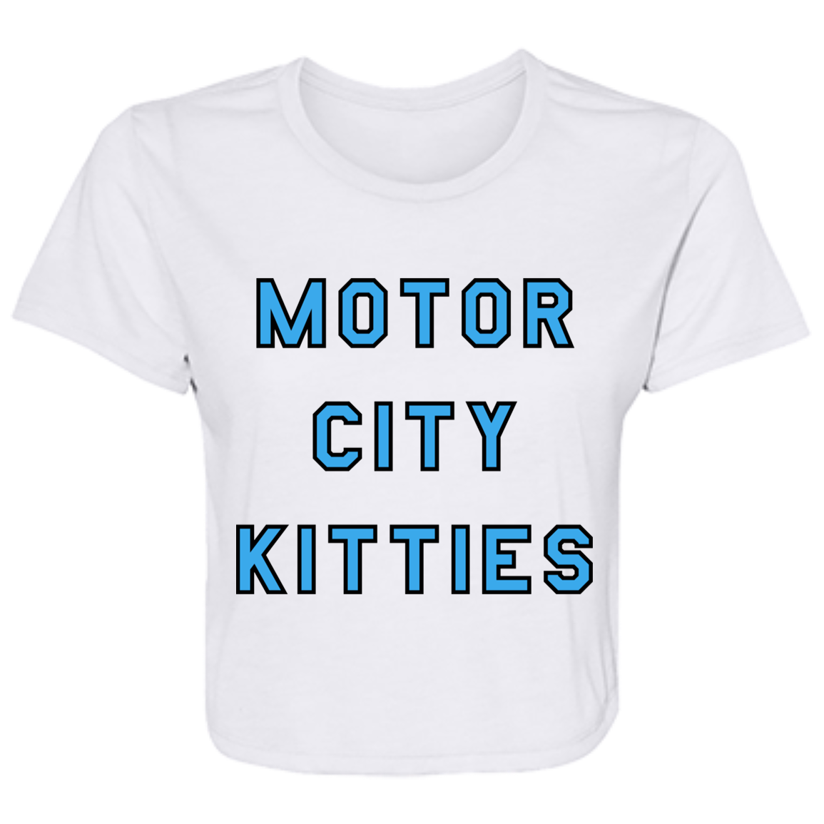 Motor City Kitties - Light Blue + Black Flowy Cropped Tee