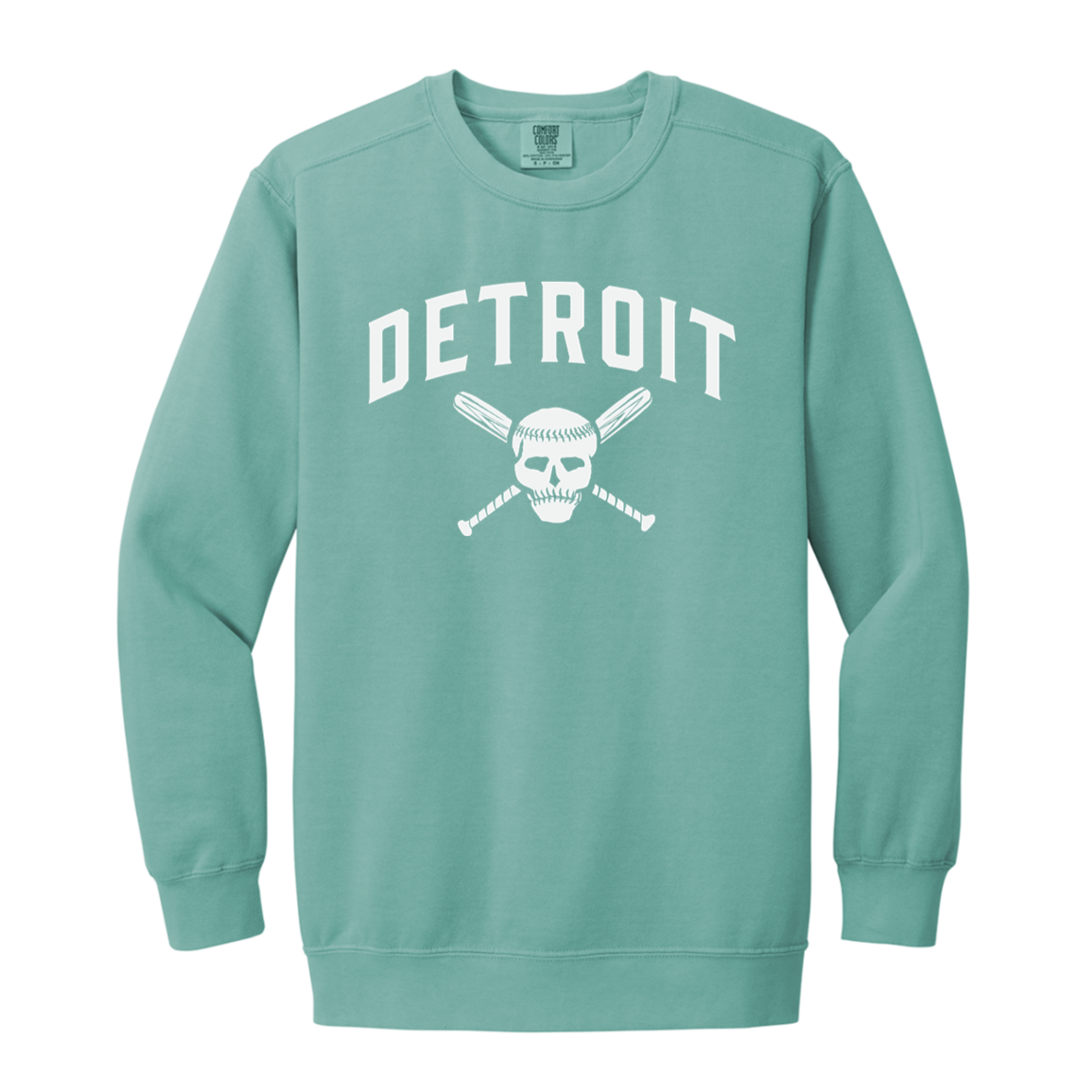 Detroit Skull and Crossbones - White Vintage Wash Crewneck Sweatshirt