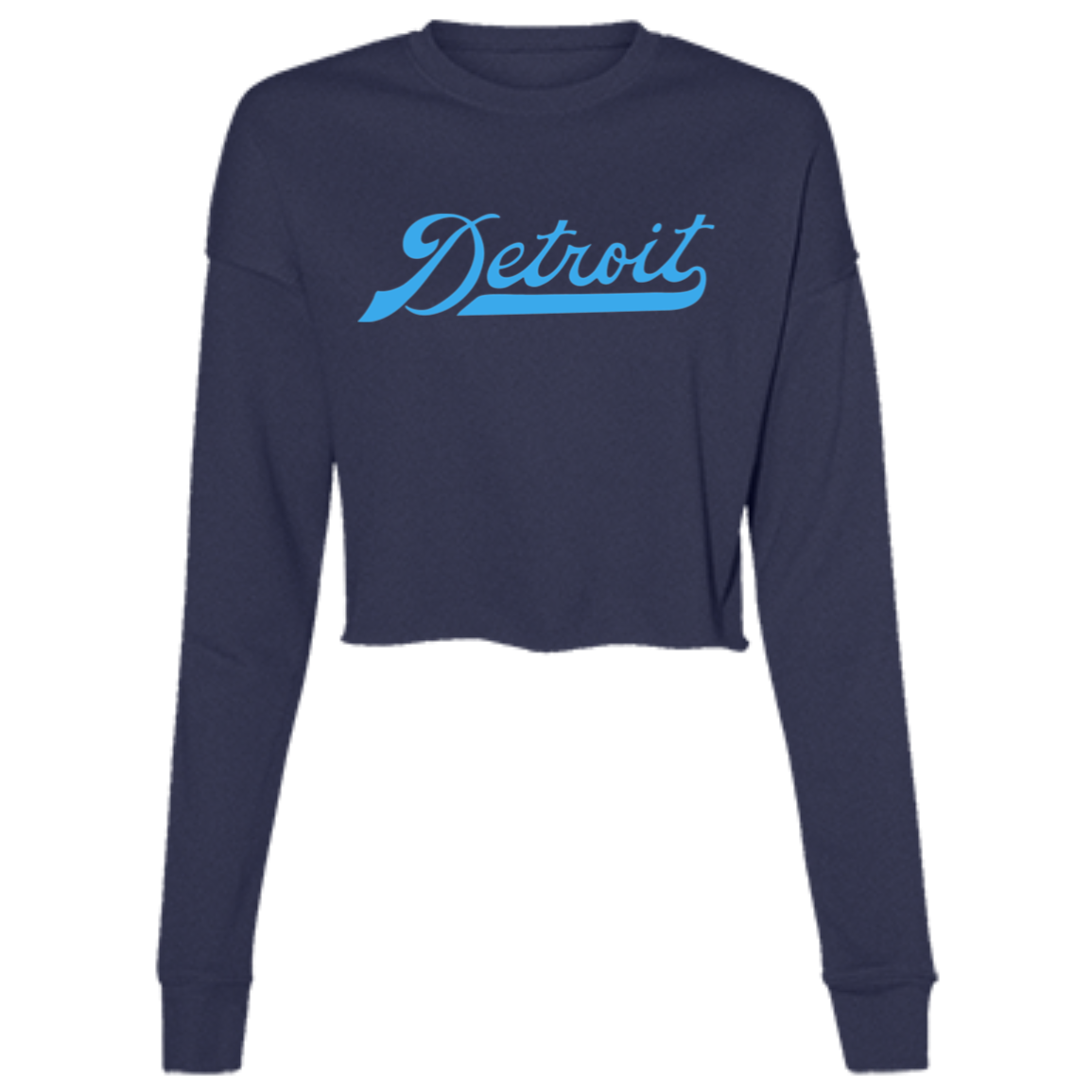 Detroit Football Script - Light Blue Women's Cropped Crewneck Sweatshirt
