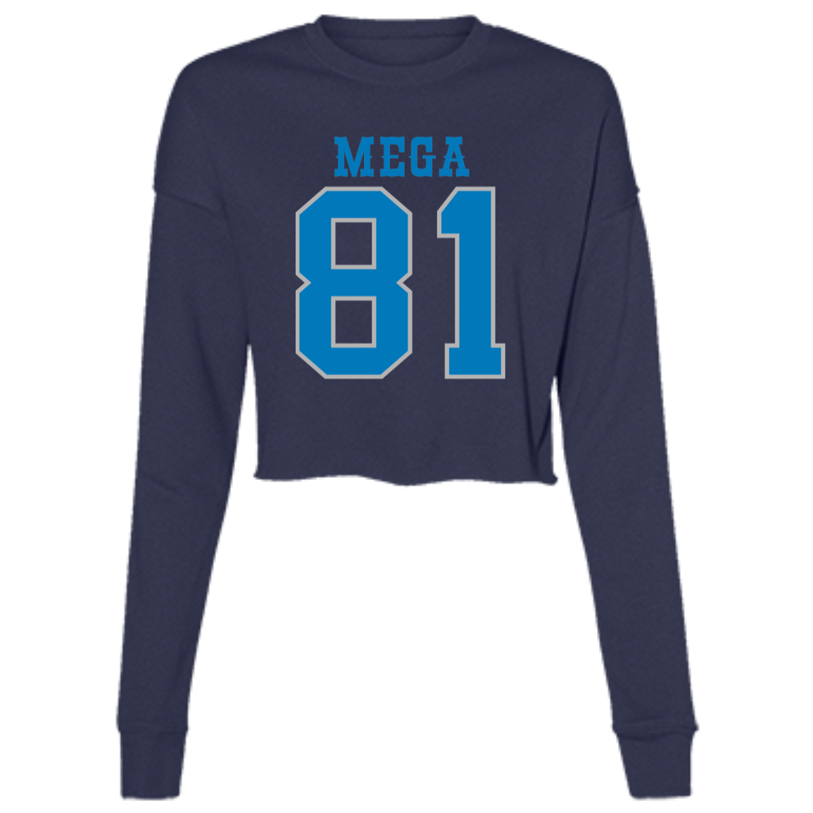 Detroit Football Number 81 - Dark Blue + Silver Women's Cropped Crewneck Sweatshirt