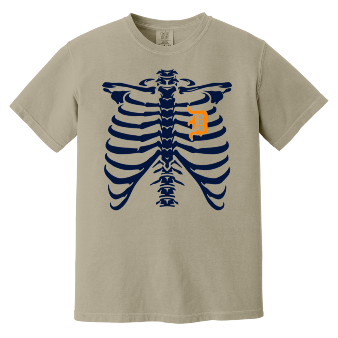Detroit Heart Skeleton - Navy Orange Vintage Washed T-Shirt