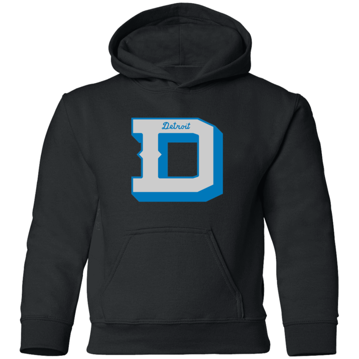 Detroit Football D - Silver + Blue Kids Unisex Classic Hoodie
