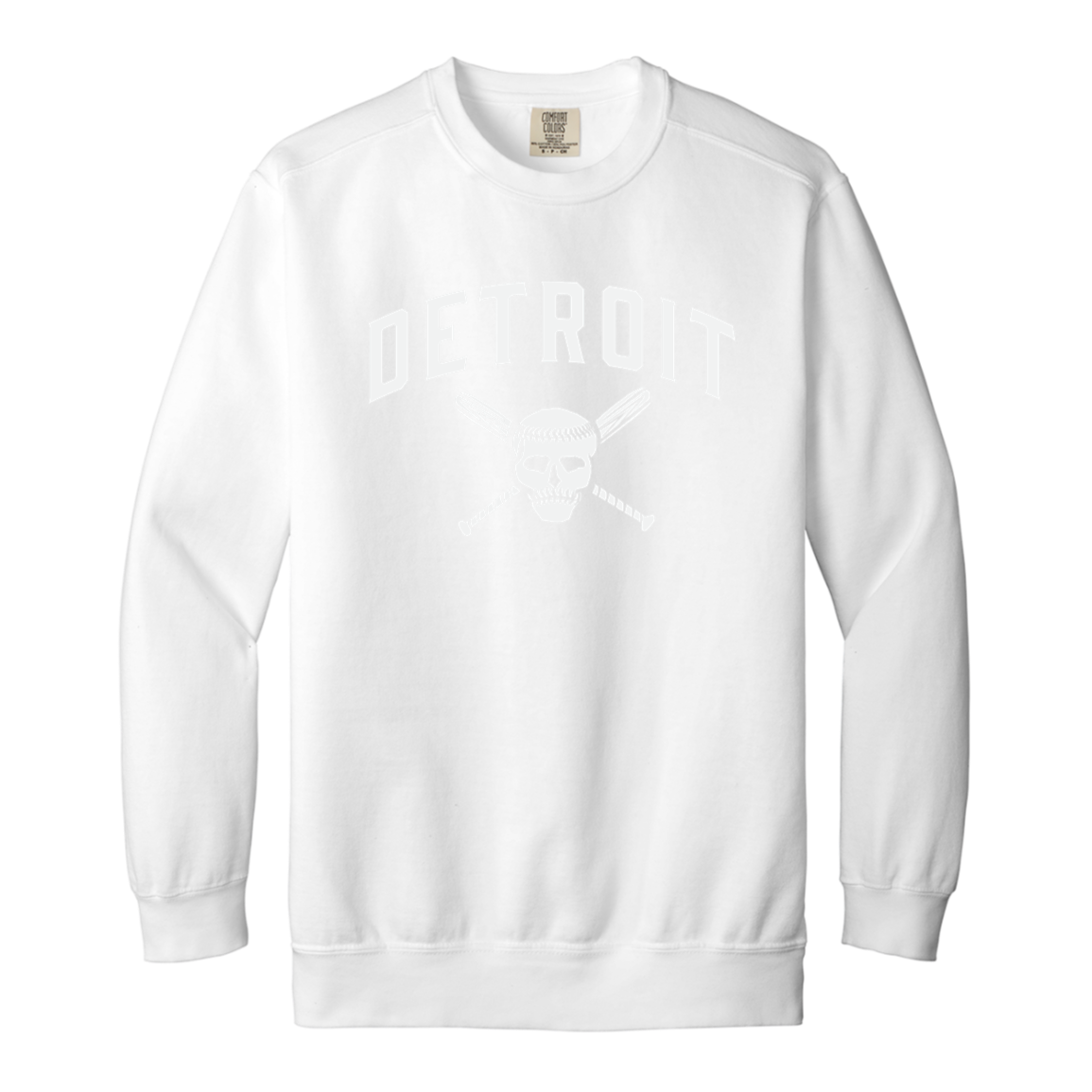 Detroit Skull and Crossbones - White Vintage Wash Crewneck Sweatshirt