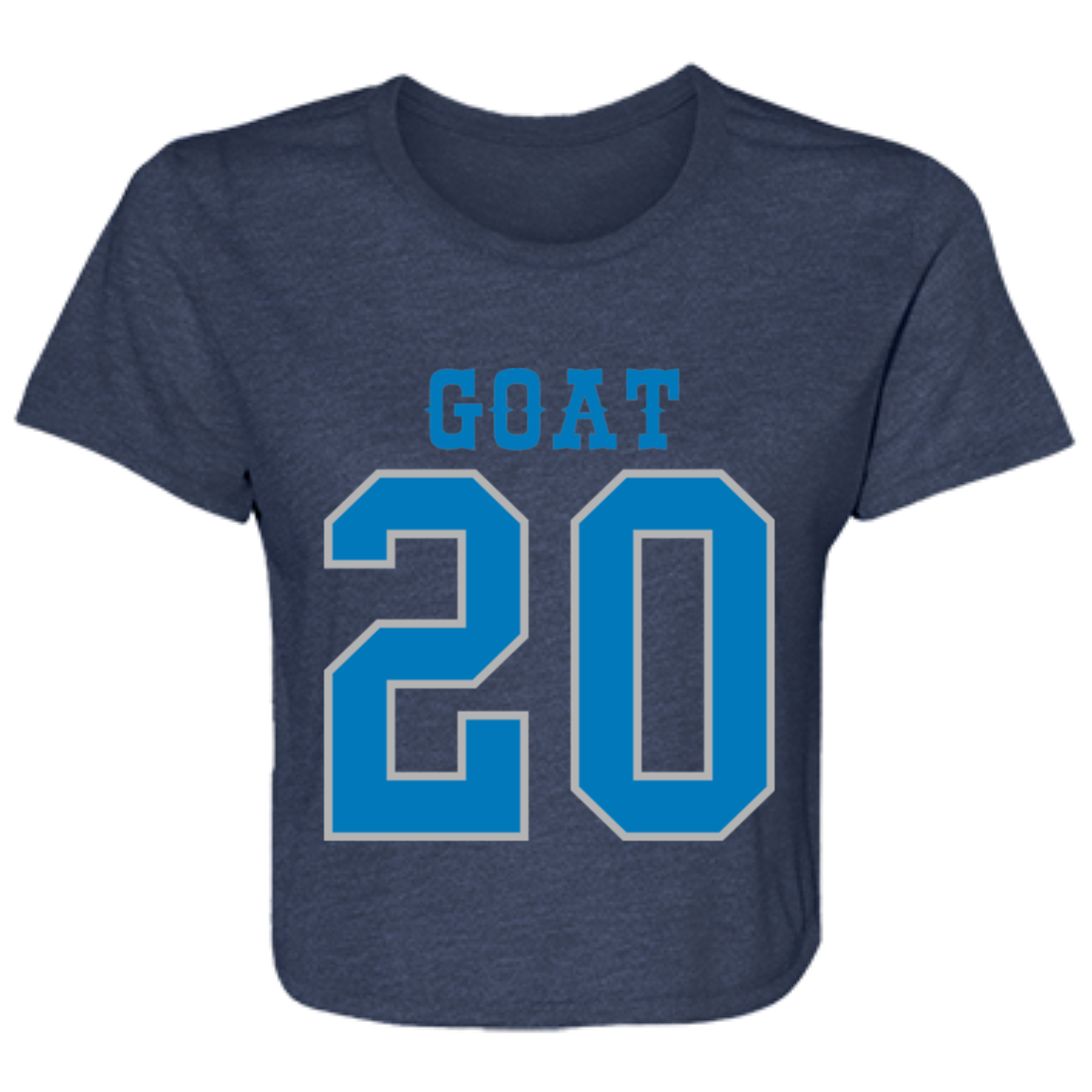 Detroit Football Number 20 - Dark Blue + Silver Flowy Cropped Tee