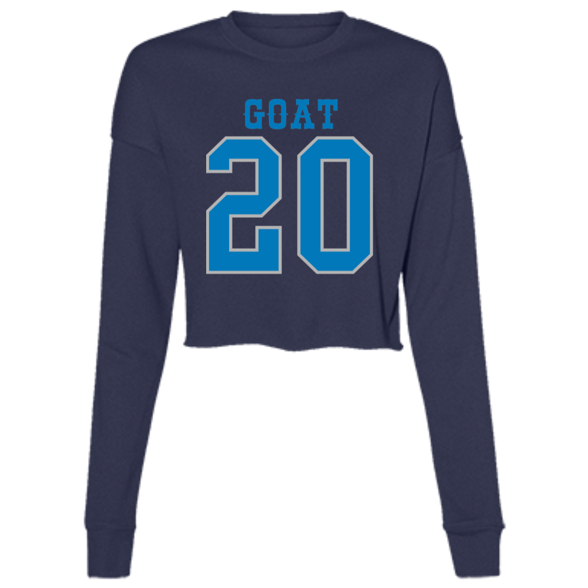 Detroit Football Number 20 - Dark Blue + Silver Women's Cropped Crewneck Sweatshirt