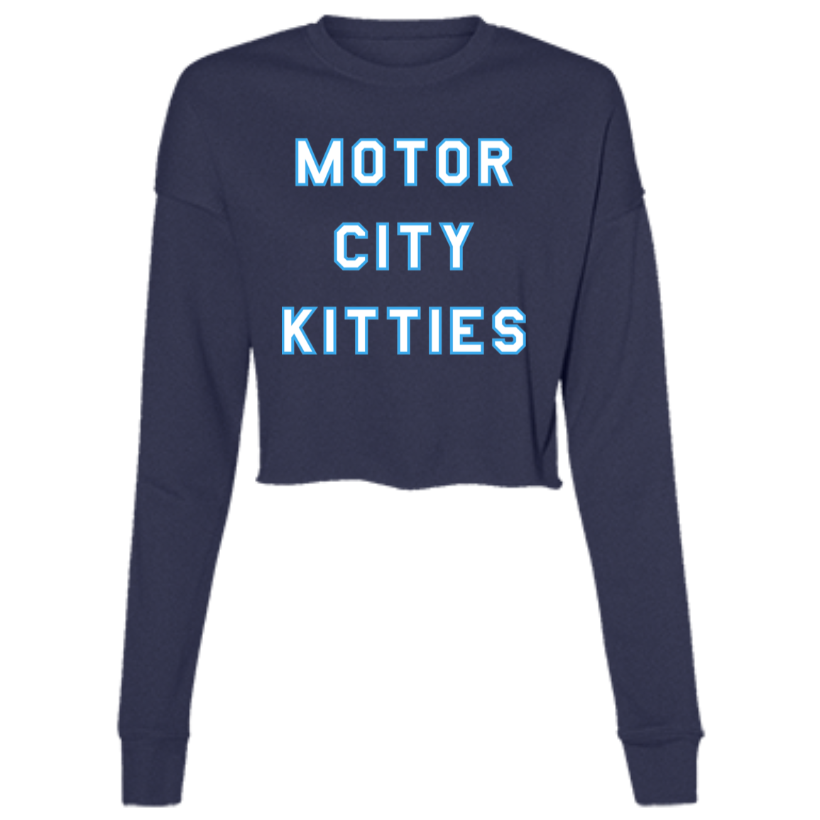 Motor City Kitties - White + Light Blue Women's Cropped Crewneck Sweatshirt