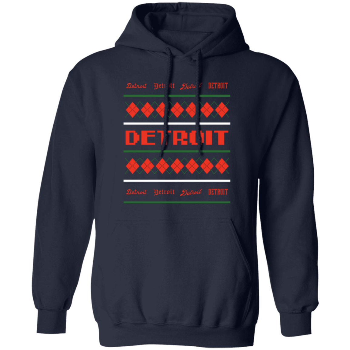 Detroit Ugly Christmas Sweater - Green + REd Classic Unisex Hoodie