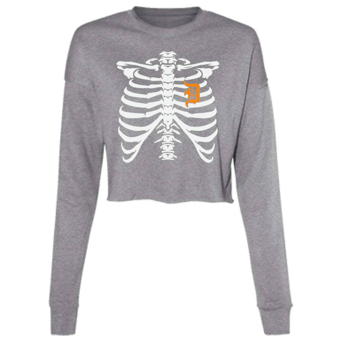 Detroit Heart Skeleton - White Orange Women's Cropped Crewneck Sweatshirt