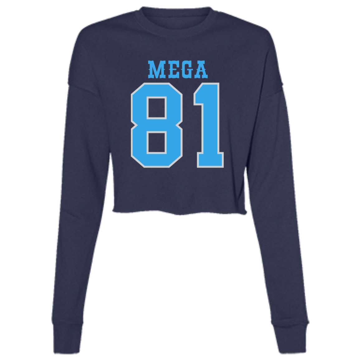 Detroit Football Number 81 - Light Blue + Silver Women's Cropped Crewneck Sweatshirt