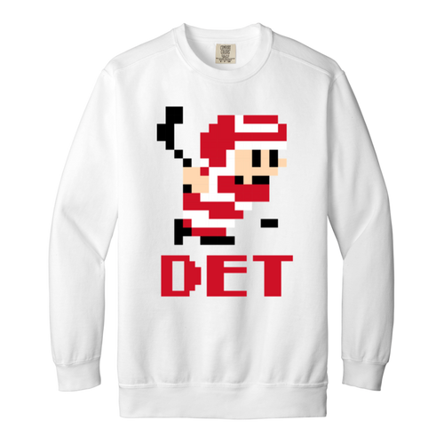 8bit Det Hockey - Red + Black Vintage Wash Crewneck Sweatshirt