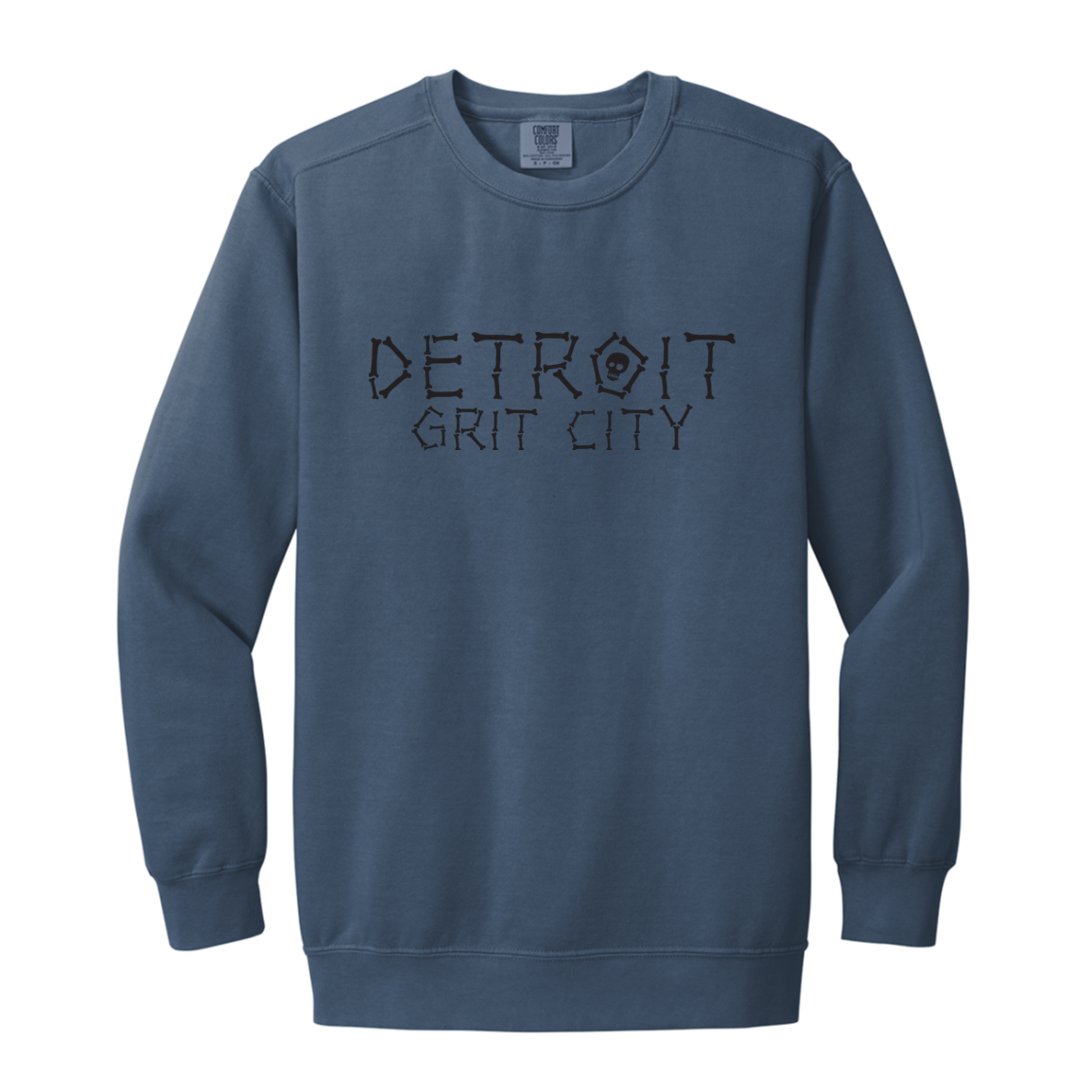 Detroit Grit City Bones - Black Vintage Wash Crewneck Sweatshirt
