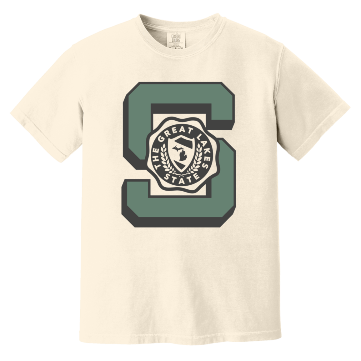Michigan Big S Multi - Soft Green + Washed Black Vintage Wash T-Shirt