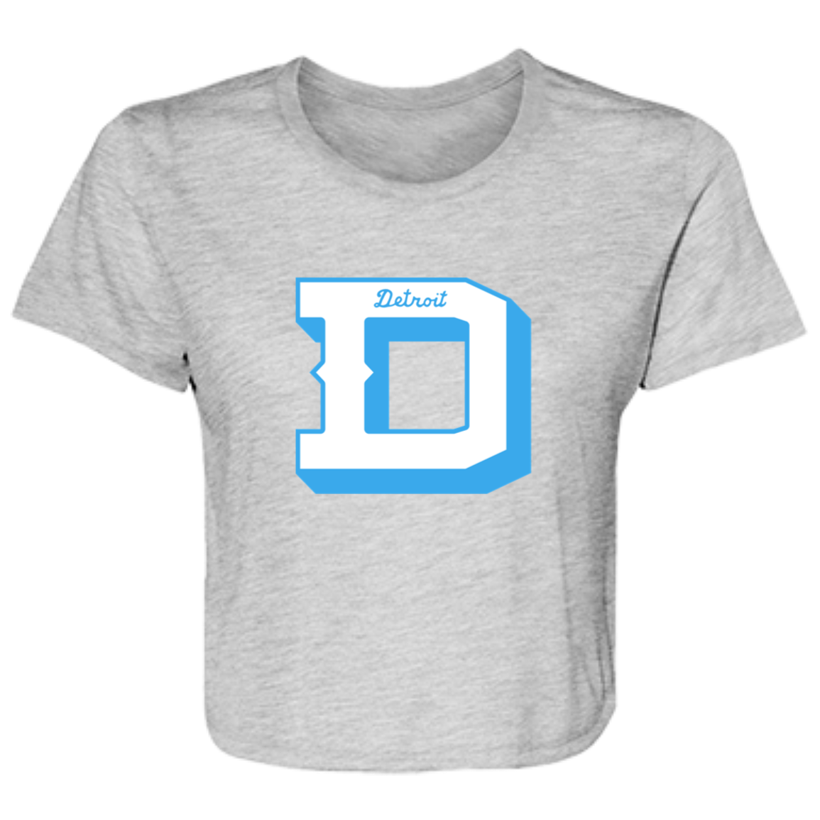 Detroit Football D - White + Light Blue Flowy Cropped Tee