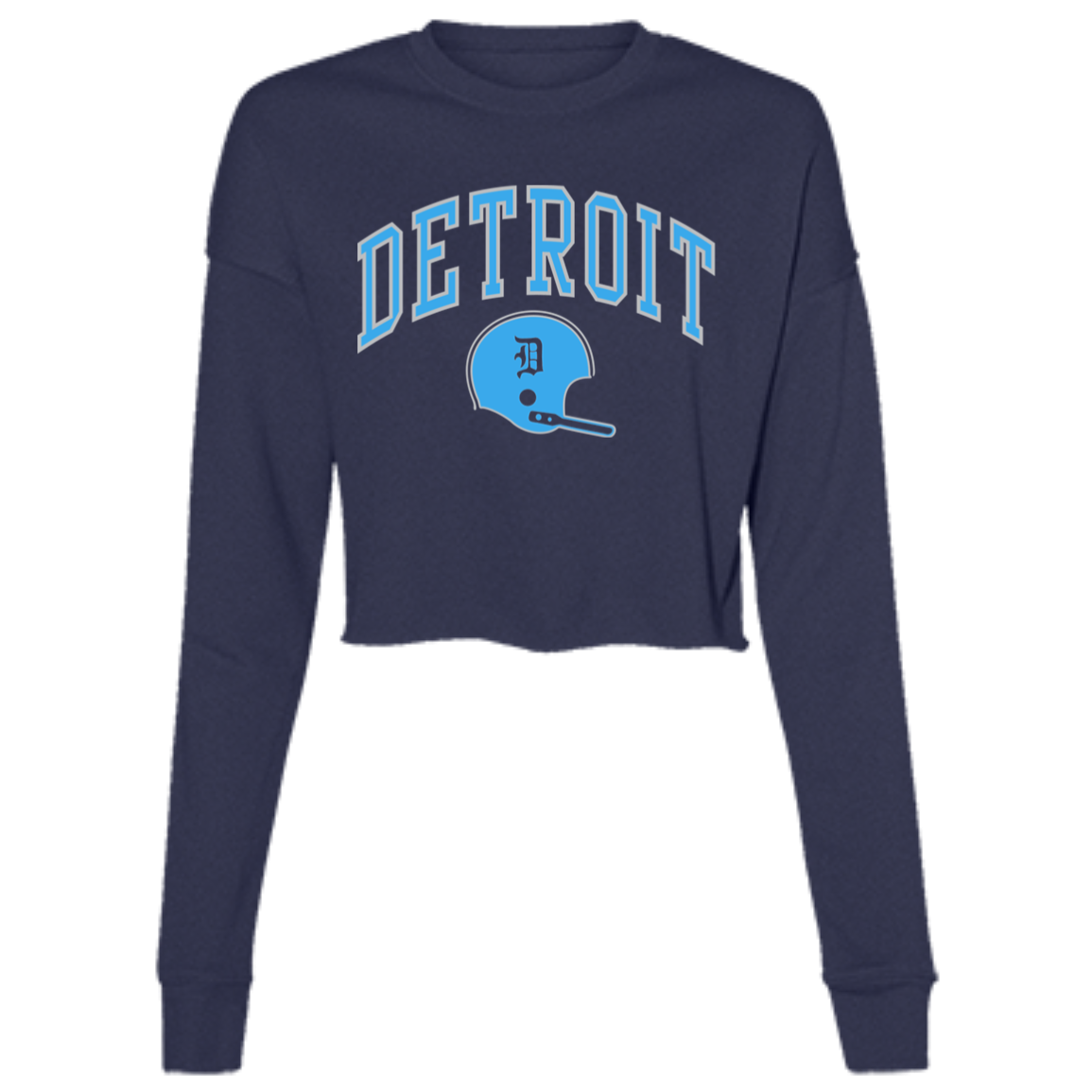 Detroit Football Helmet - Light Blue + Silver Women's Cropped Crewneck Sweatshirt