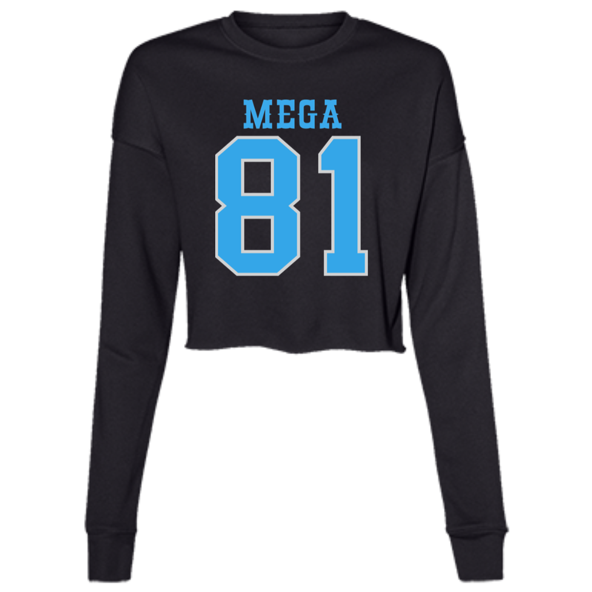 Detroit Football Number 81 - Light Blue + Silver Women's Cropped Crewneck Sweatshirt