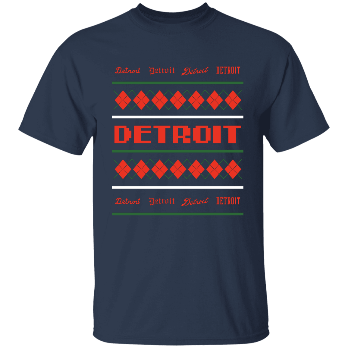 Detroit Ugly Christmas Sweater - Green + REd Kids Unisex Classic T-Shirt