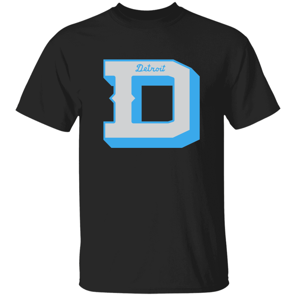 Detroit Football D - Silver + Light Blue Kids Unisex Classic T-Shirt