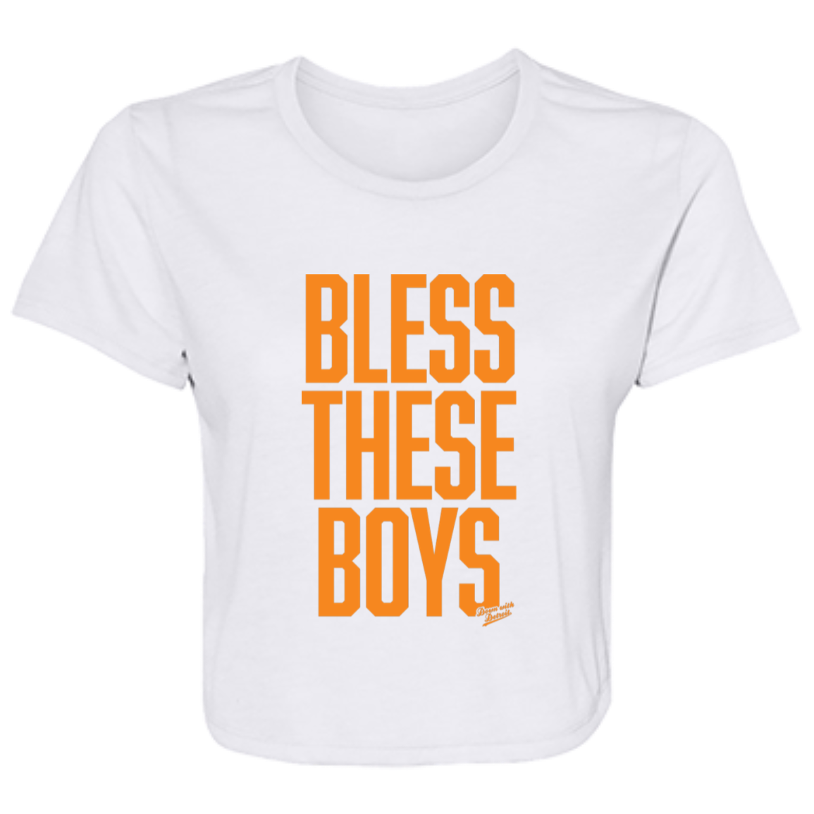 Bless These Boys - Block Font - Orange Women's Flowy Cropped T-Shirt