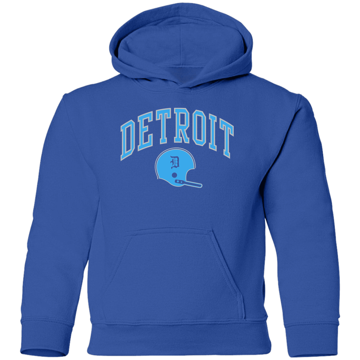Detroit Football Helmet - Light Blue + Silver Kids Unisex Classic Hoodie