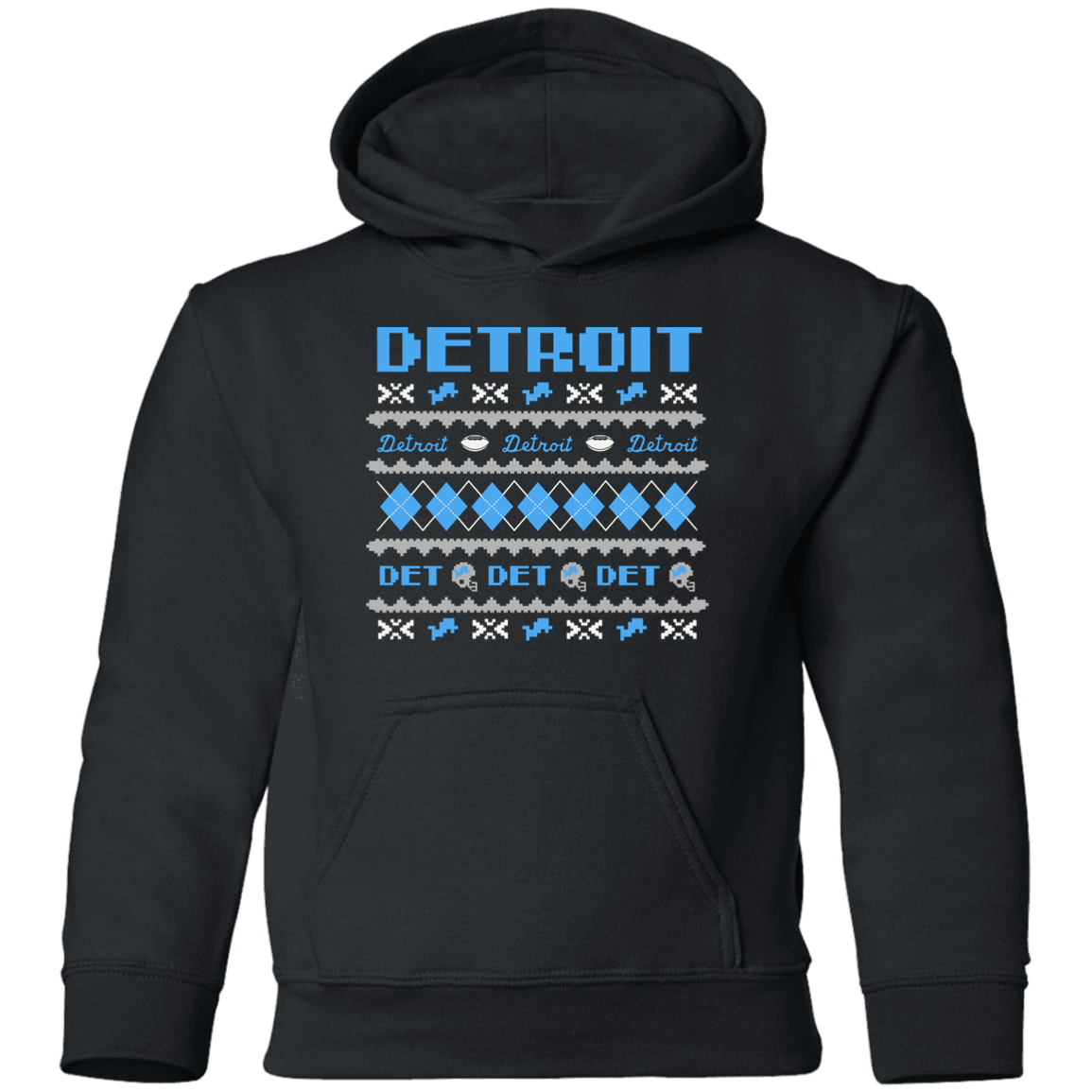 Detroit Football Sweater - Blue + White Kids Unisex Classic Hoodie