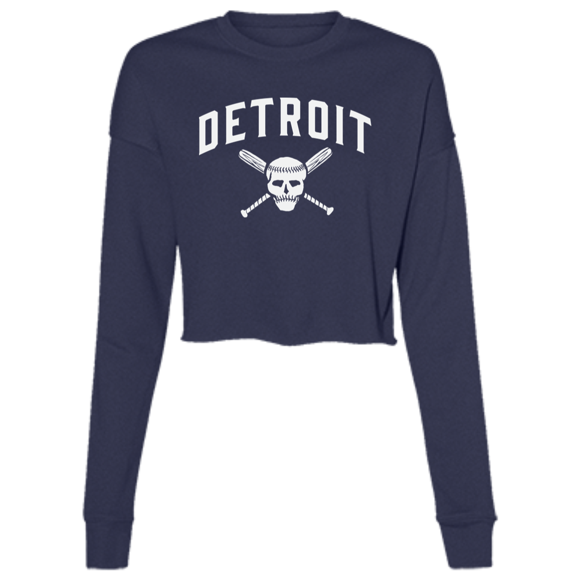 Detroit Skull and Crossbones - White Women's Cropped Crewneck Sweatshirt