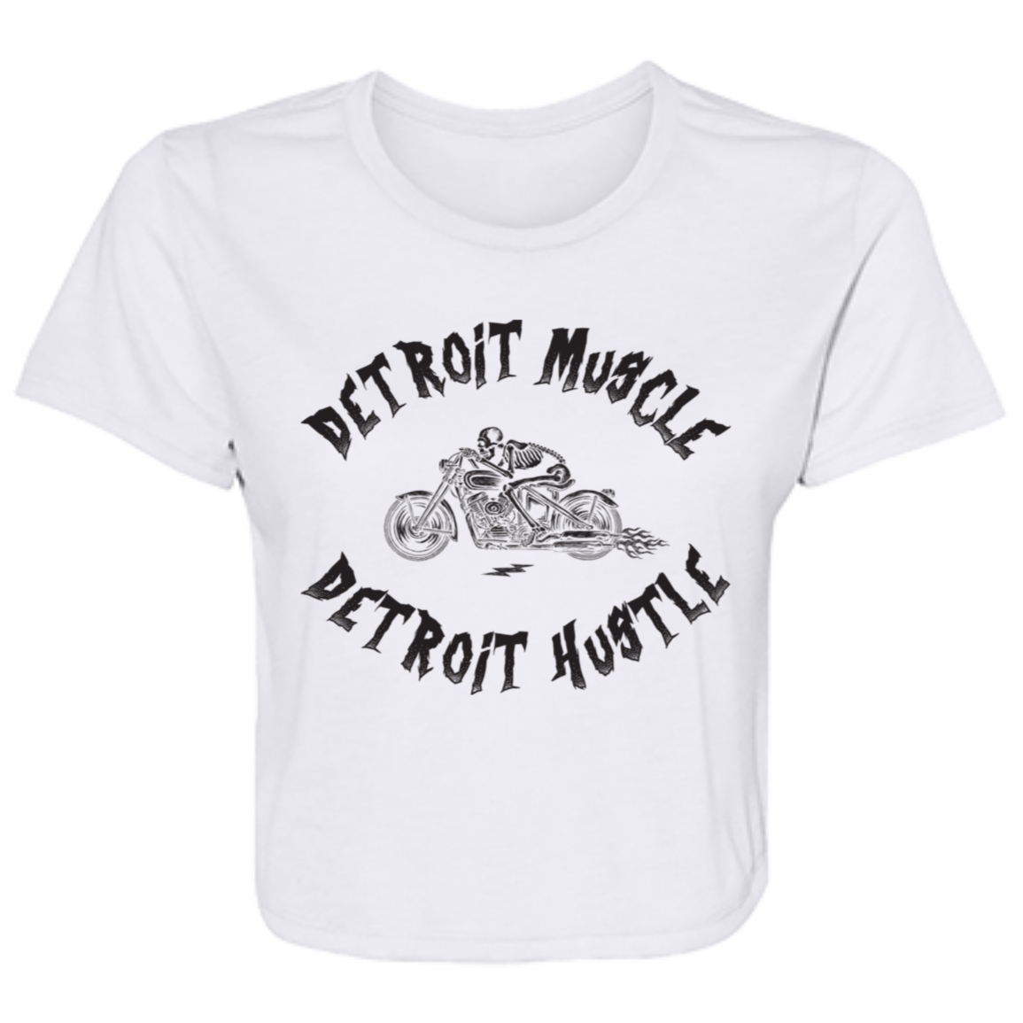 Detroit Muscle Detroit Hustle - Black Women's Flowy Cropped T-Shirt