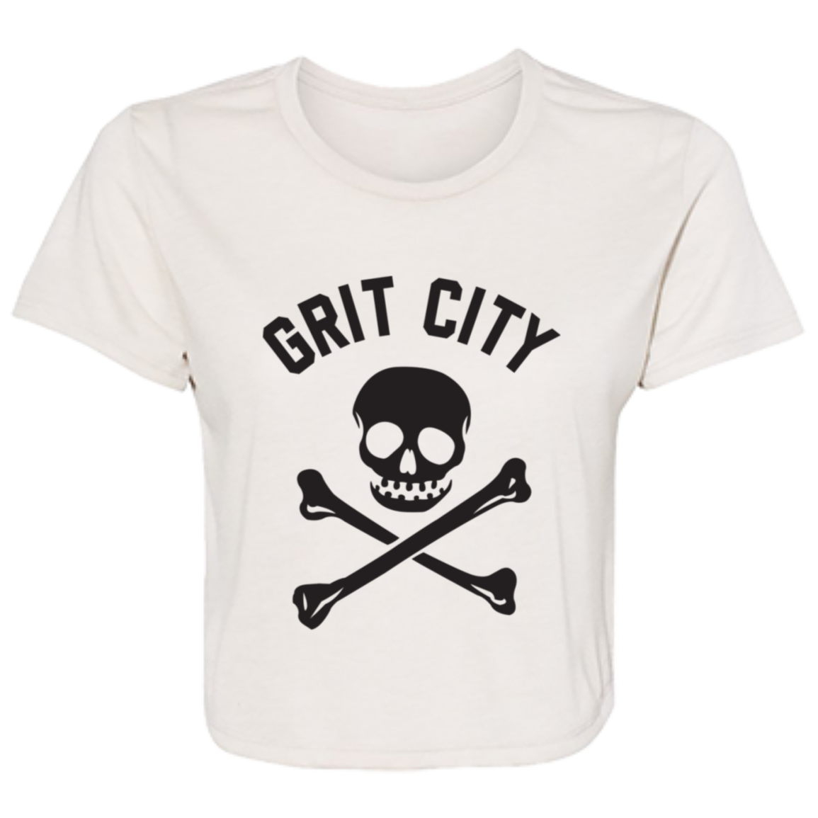 Grit City Cross Bones - Black Women's Flowy Cropped T-Shirt