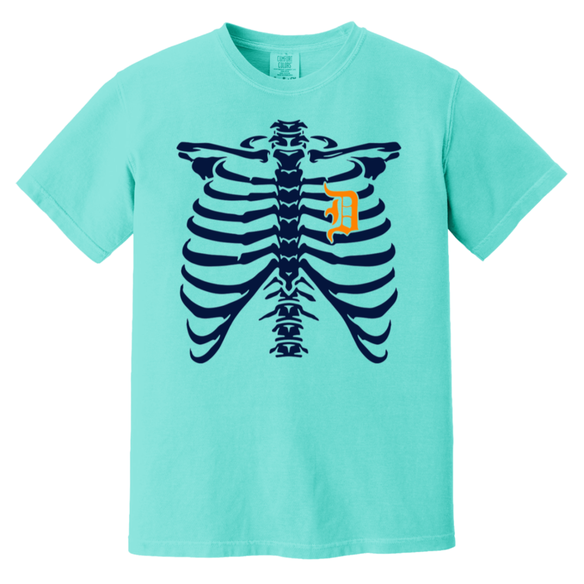 Detroit Heart Skeleton - Navy Orange Vintage Wash T-Shirt
