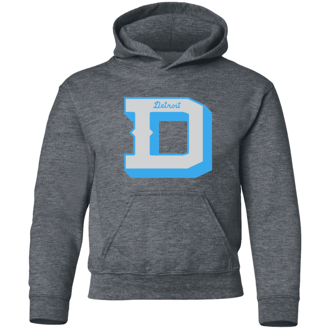 Detroit Football D - Silver + Light Blue Kids Unisex Classic Hoodie
