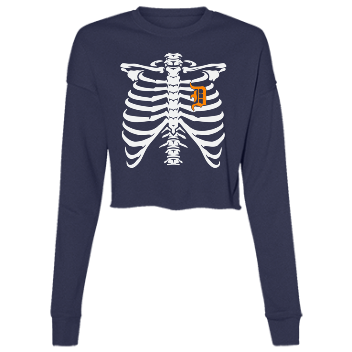 Detroit Heart Skeleton - White Orange Women's Cropped Crewneck Sweatshirt