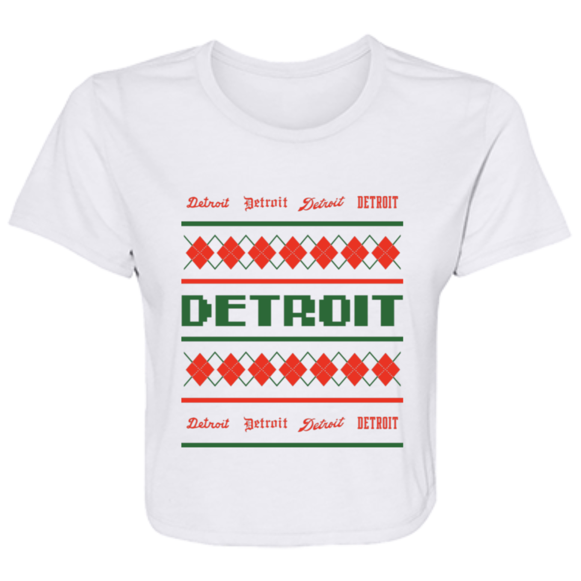 Detroit City Ugly Christmas Sweater Flowy Cropped Tee