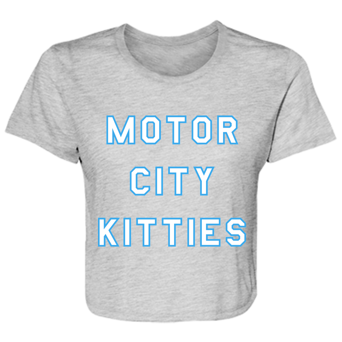 Motor City Kitties - White + Light Blue Flowy Cropped Tee