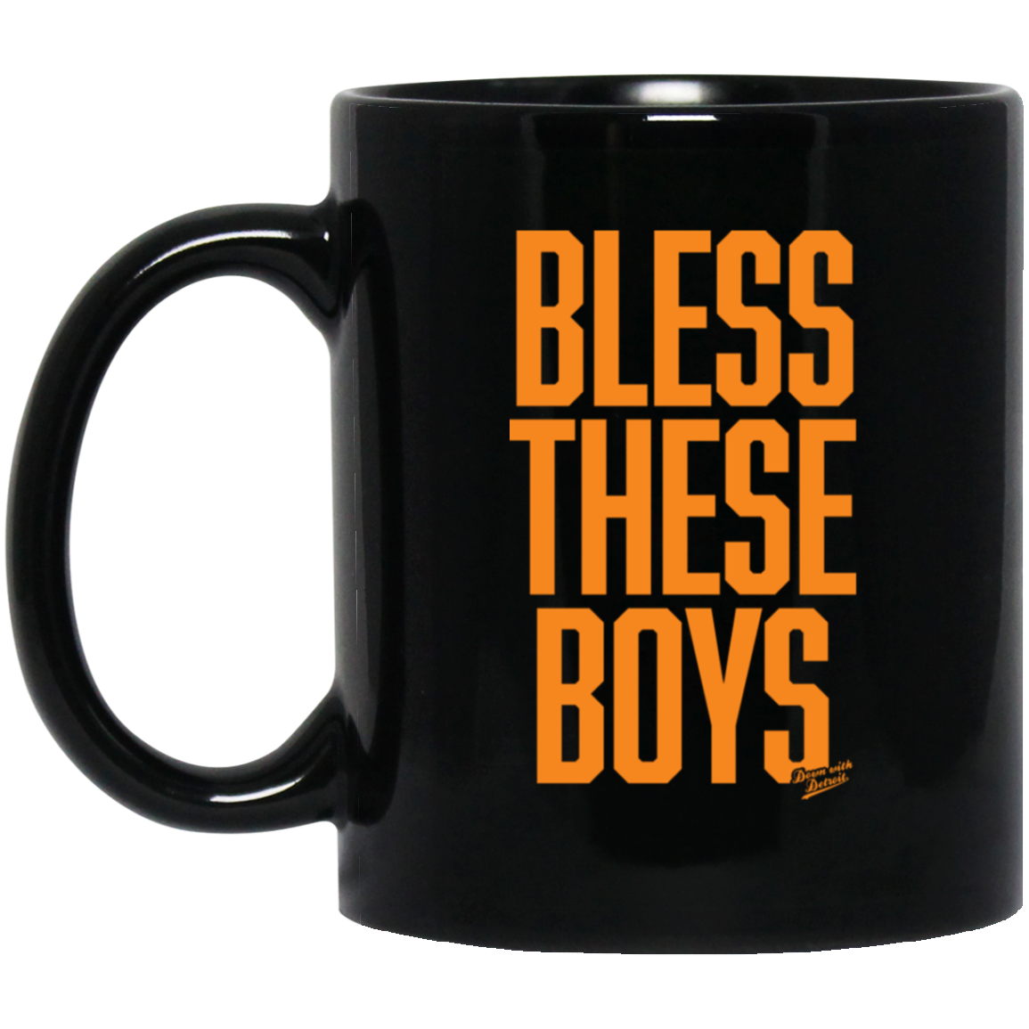 Bless These Boys - Block Font - Orange Black Mug