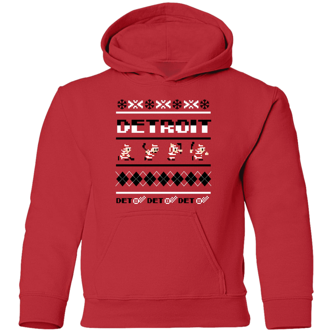 Detroit Hockey Sweater - Black + White Kids Unisex Classic Hoodie