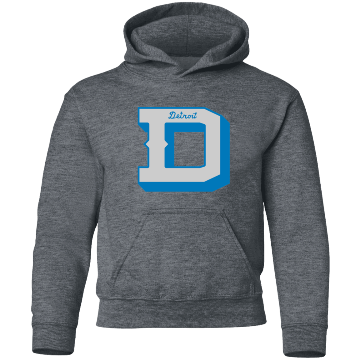 Detroit Football D - Silver + Blue Kids Unisex Classic Hoodie