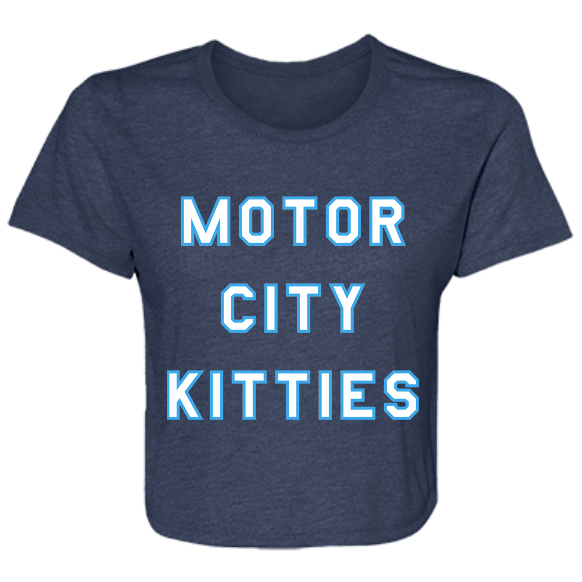 Motor City Kitties - White + Light Blue Flowy Cropped Tee
