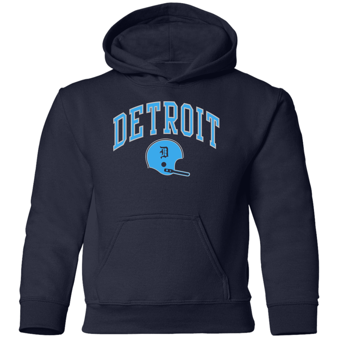 Detroit Football Helmet - Light Blue + Silver Kids Unisex Classic Hoodie