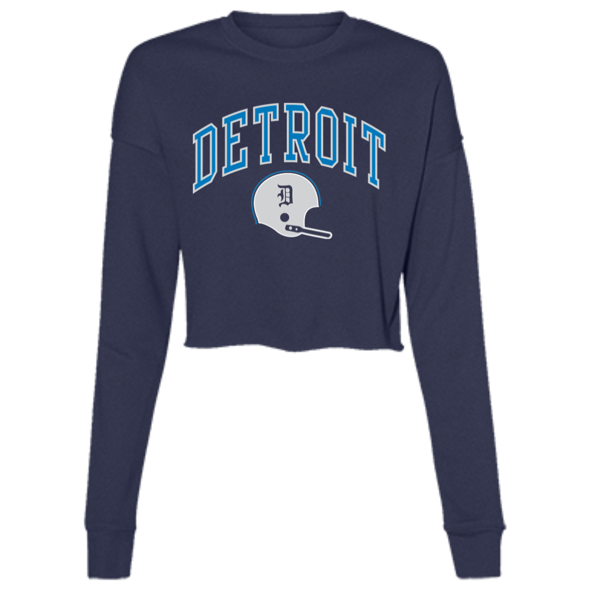 Detroit Football Helmet - Blue + Silver Women's Cropped Crewneck Sweatshirt