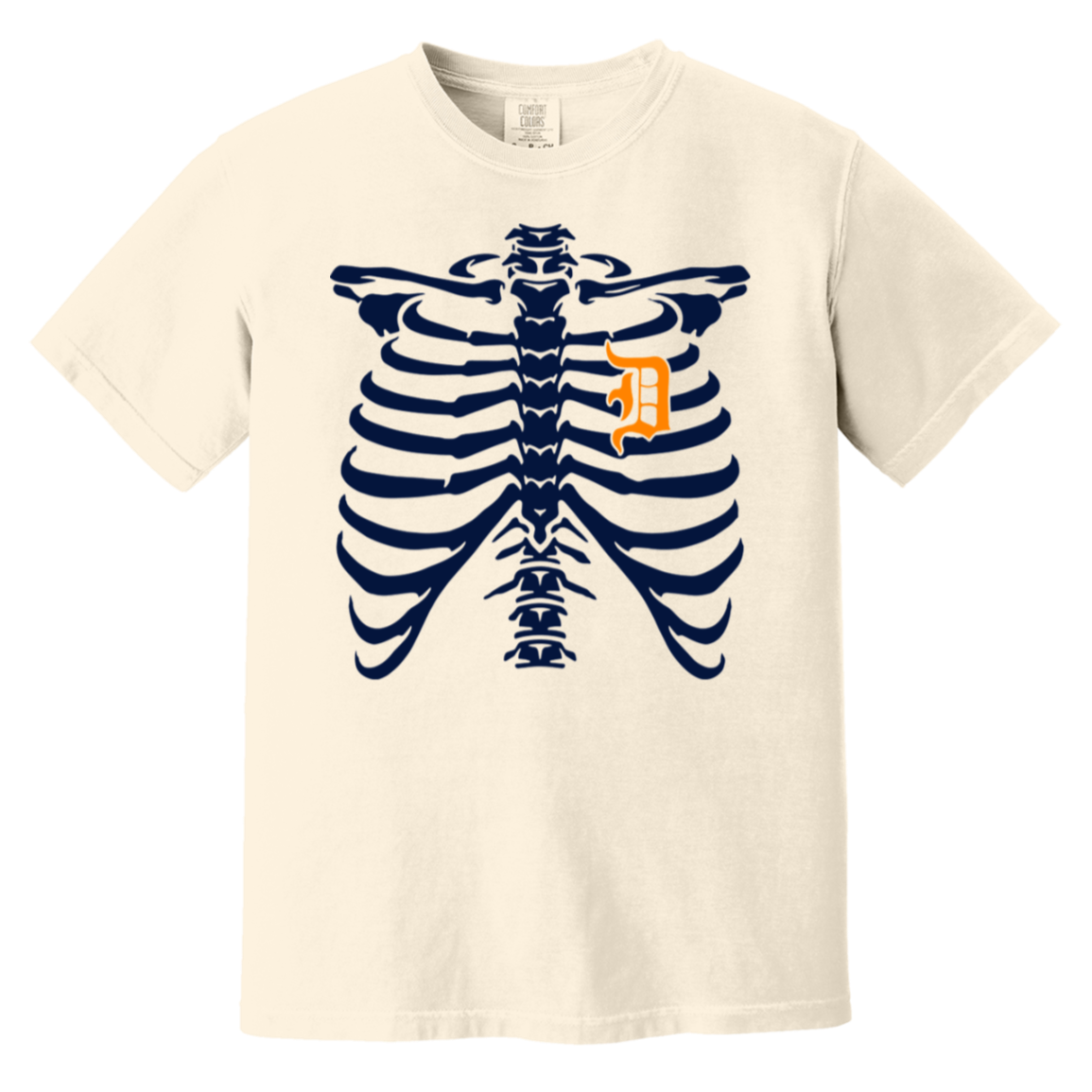 Detroit Heart Skeleton - Navy Orange Vintage Washed T-Shirt