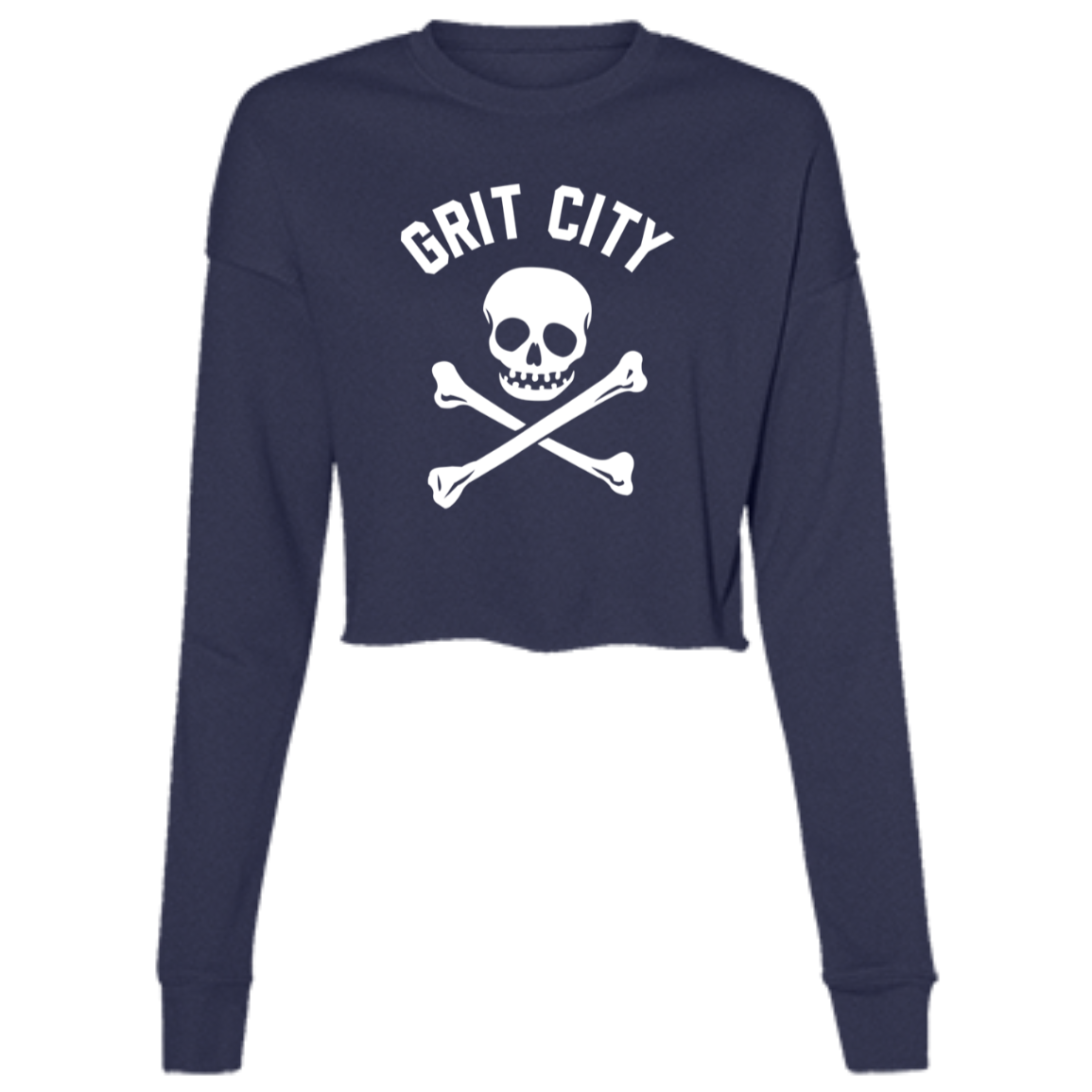 Grit City Cross Bones - White Women's Cropped Crewneck Sweatshirt