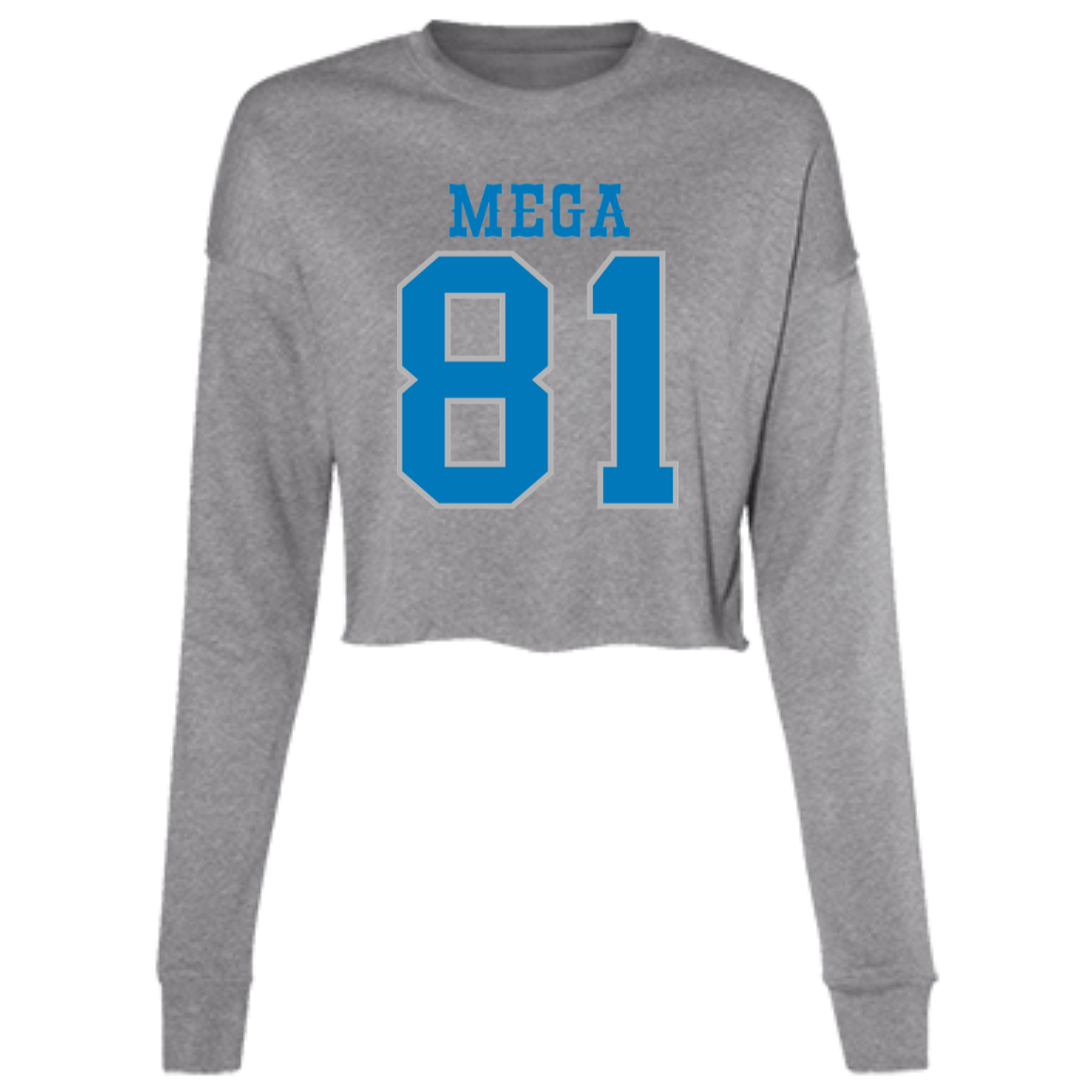 Detroit Football Number 81 - Dark Blue + Silver Women's Cropped Crewneck Sweatshirt