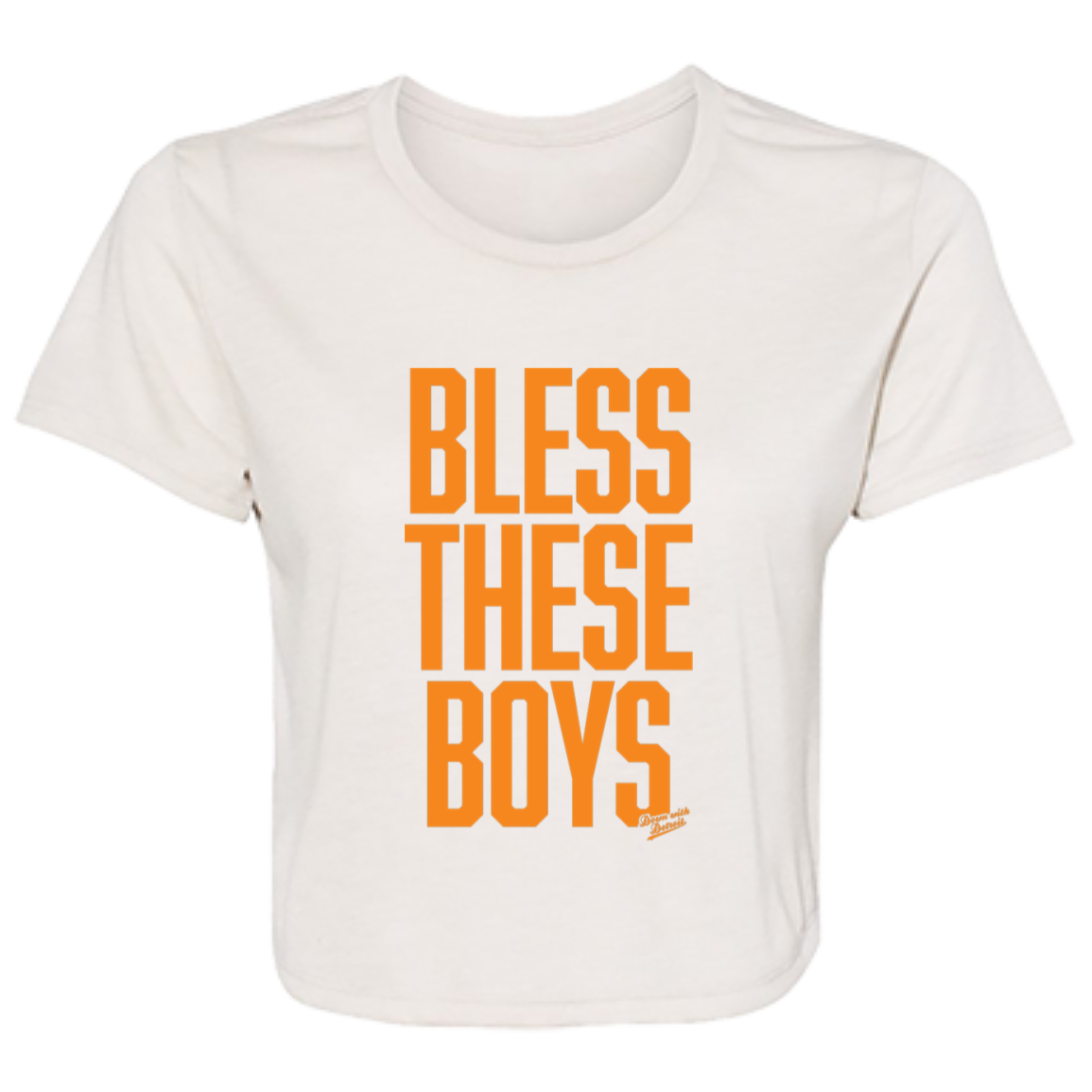 Bless These Boys - Block Font - Orange Women's Flowy Cropped T-Shirt