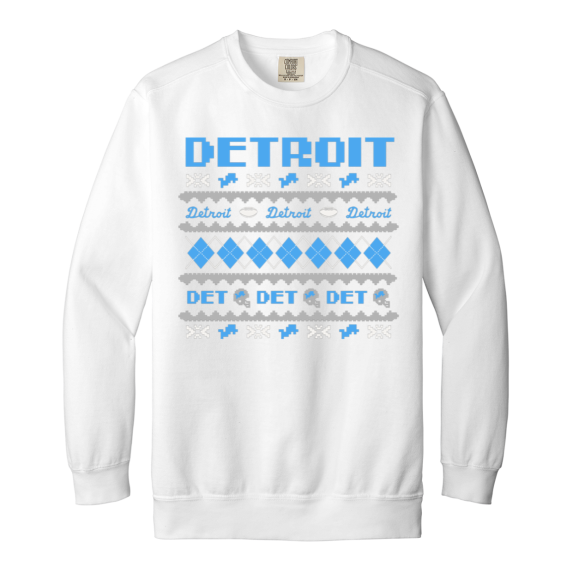 Detroit Football Sweater - Blue + White Vintage Wash Crewneck Sweatshirt