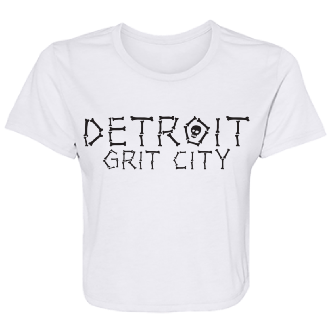 Detroit Grit City Bones - Black Women's Flowy Cropped T-Shirt