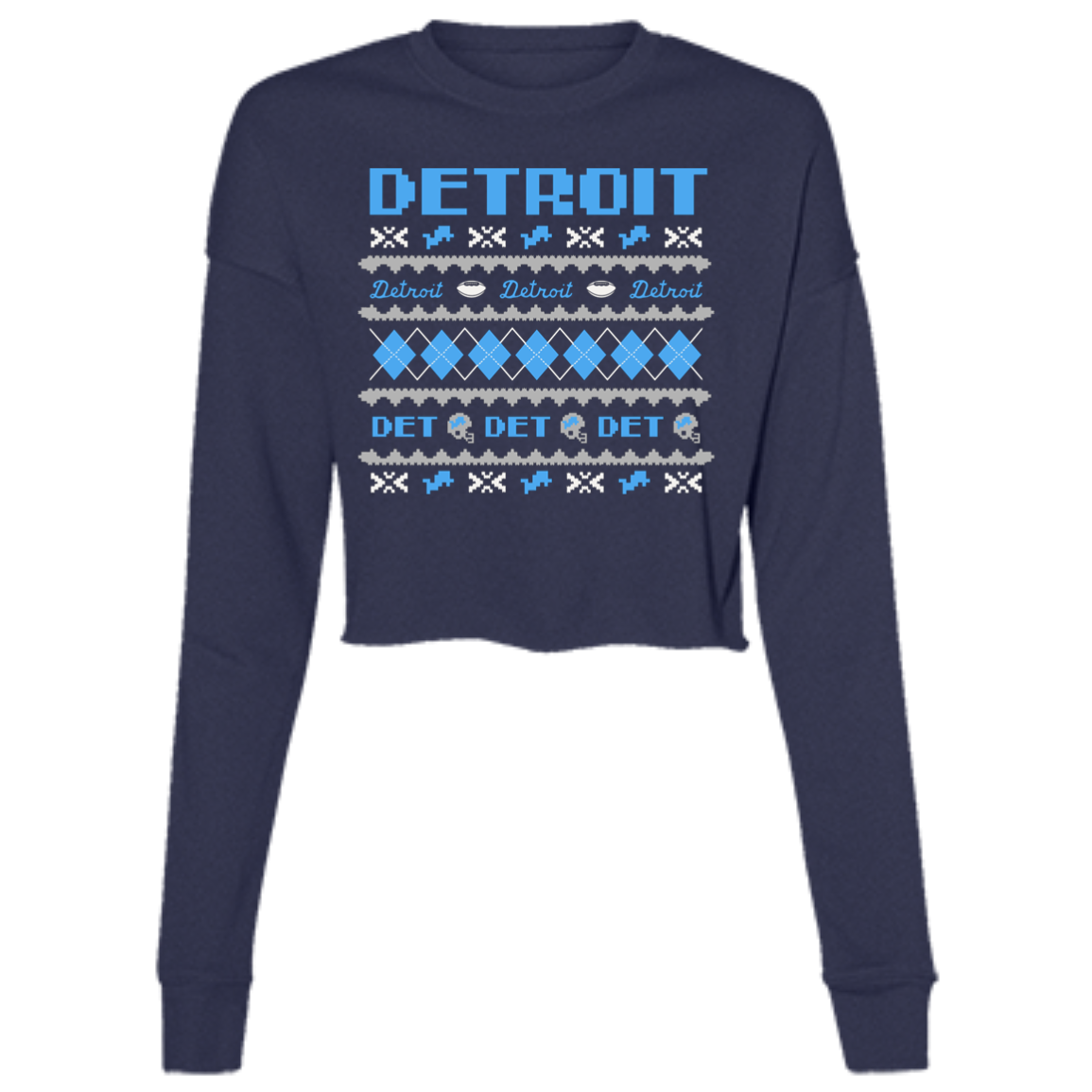 Detroit Football Sweater - Blue + White Women's Cropped Crewneck Sweatshirt
