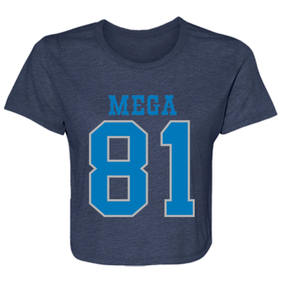 Detroit Football Number 81 - Dark Blue + Silver Flowy Cropped Tee