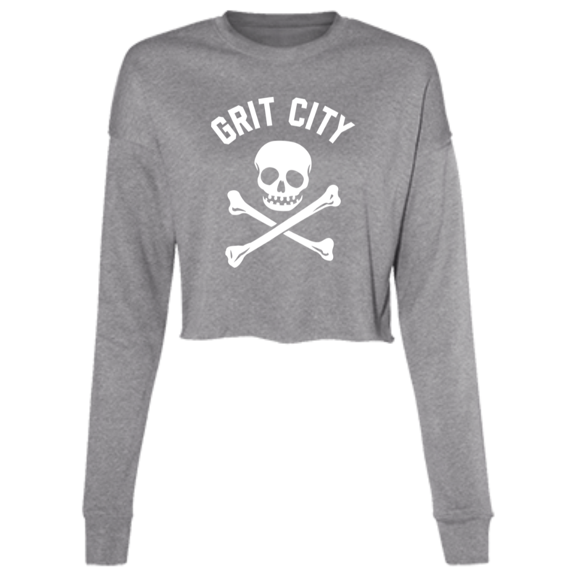 Grit City Cross Bones - White Women's Cropped Crewneck Sweatshirt