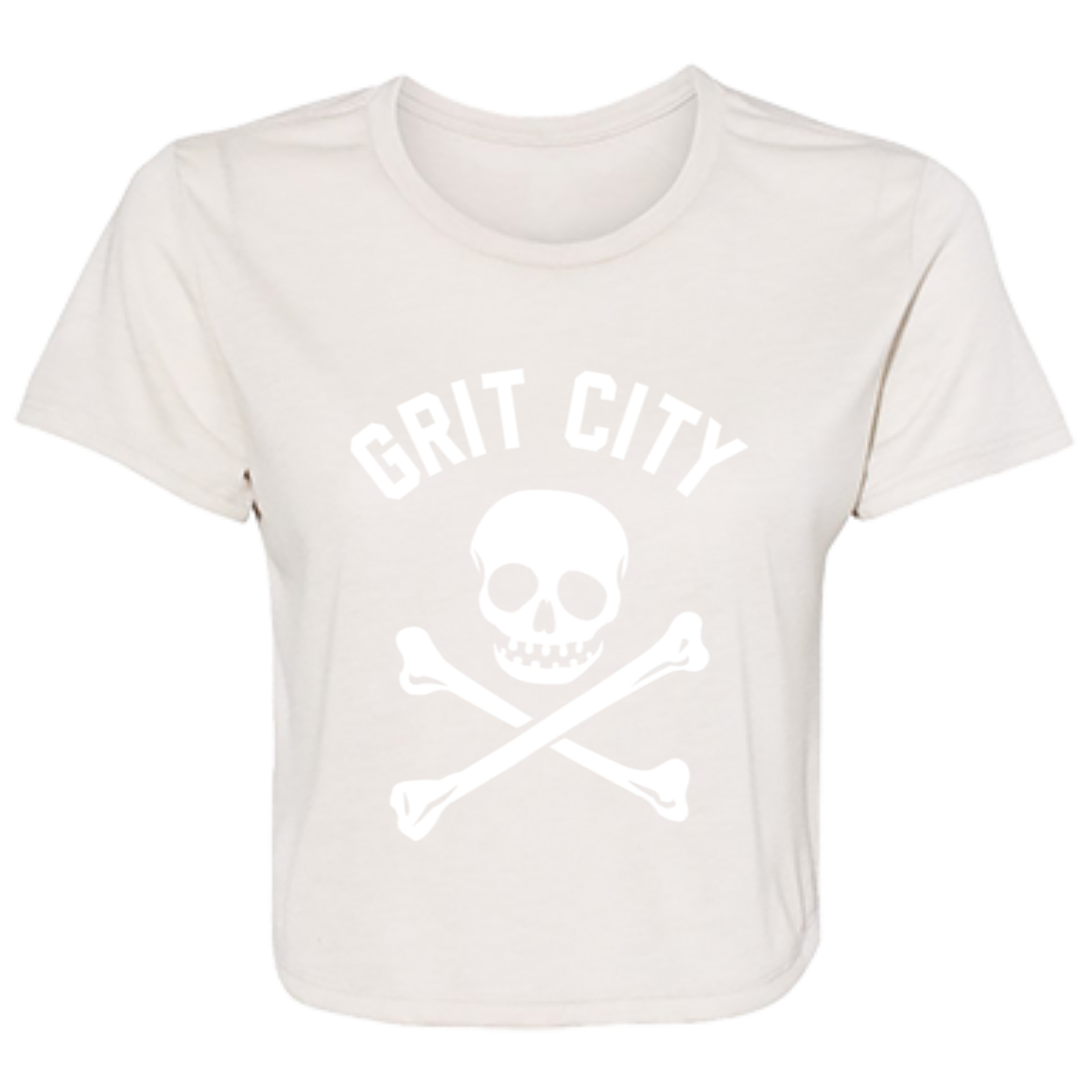 Grit City Cross Bones - White Women's Flowy Cropped T-Shirt